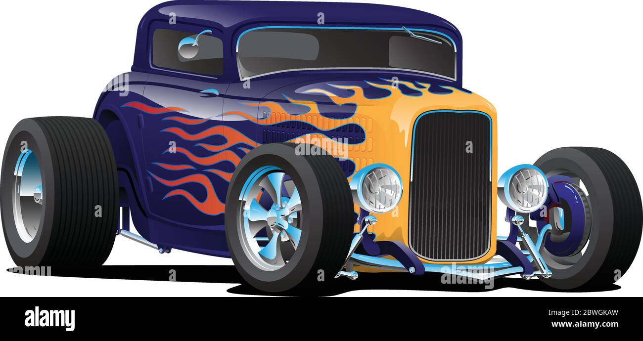 Vintage Hot Rod Car with Classic Flames Isolated Vector Illustration Stock Vector