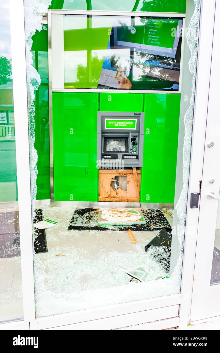 Business damage on the Southside of Chicago, from riots that took place after the death of George Floyd by a Minneapolis police officer in 2020. Stock Photo