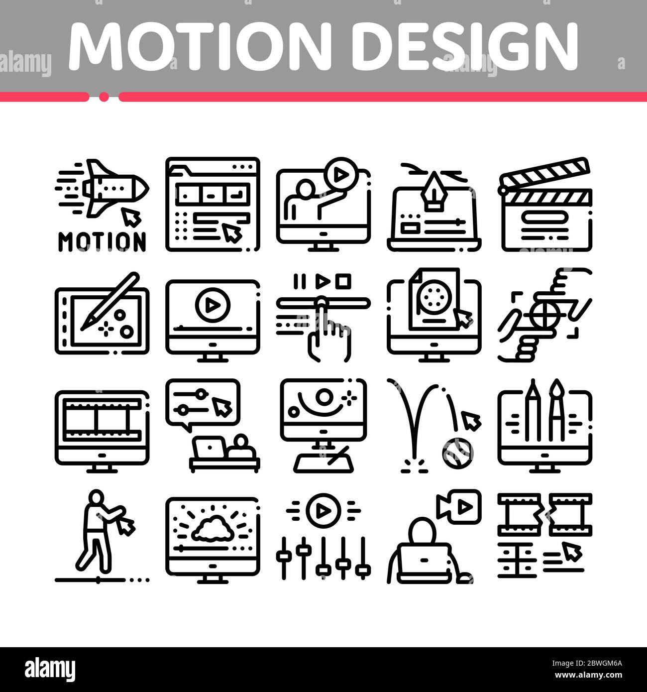 Motion Design Studio Collection Icons Set Vector Stock Vector Image