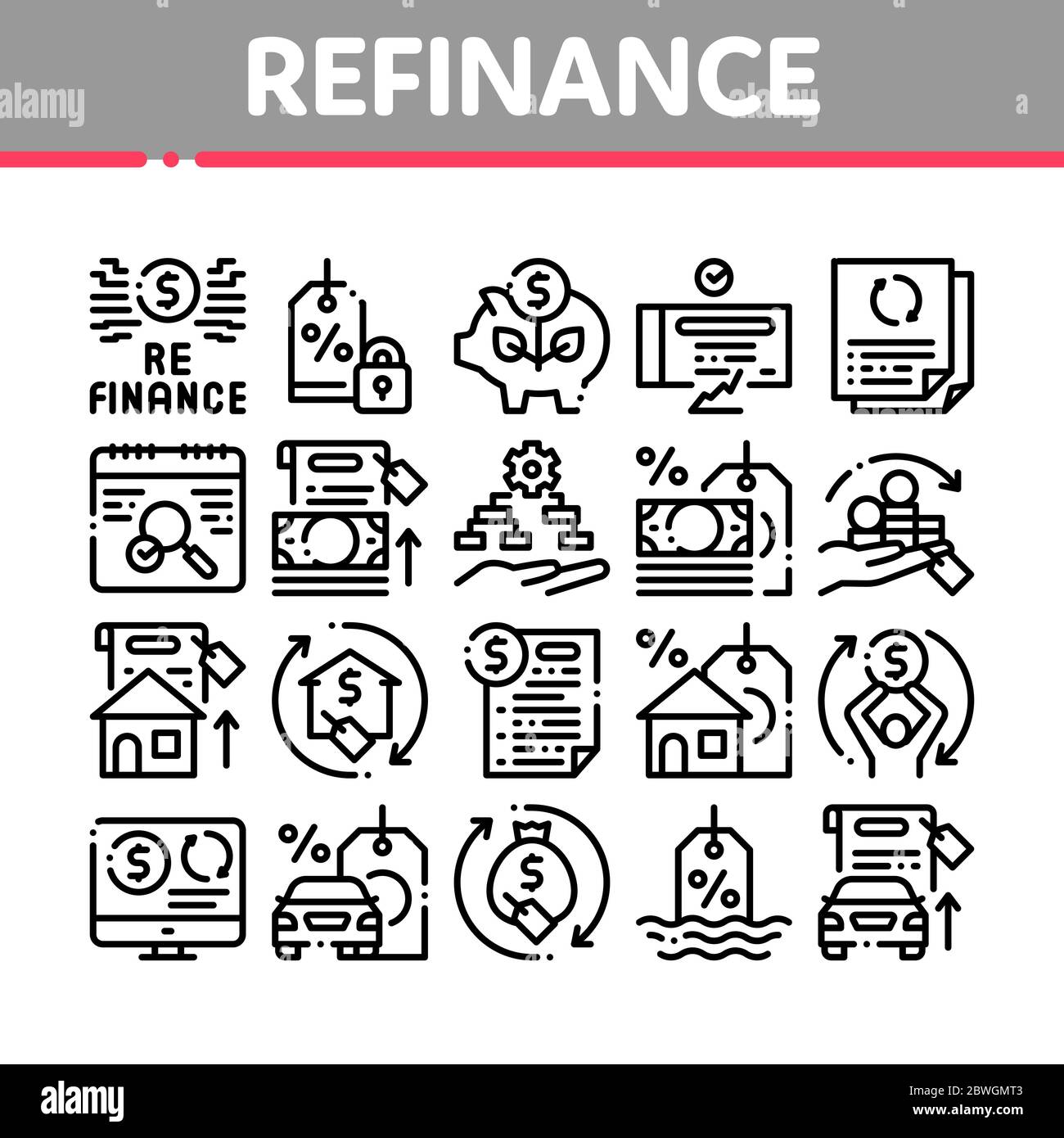 Refinance Financial Collection Icons Set Vector Stock Vector