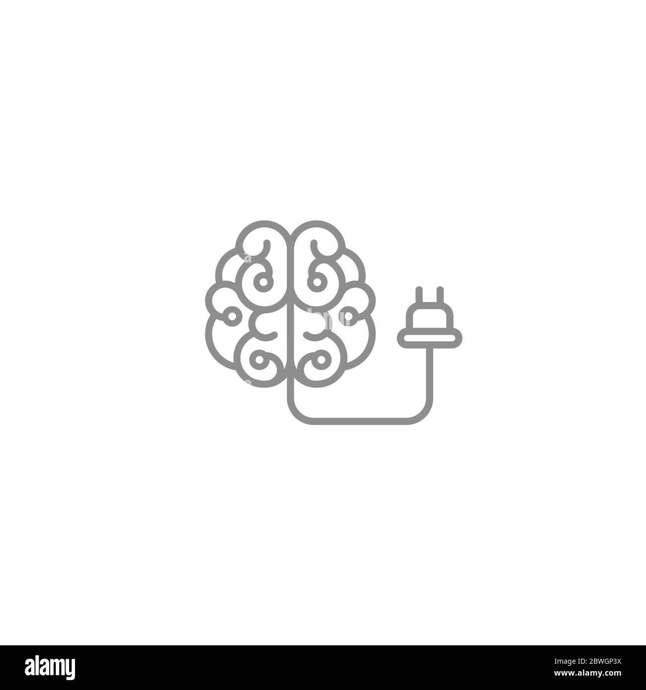 brain and electrical plug. Inspiration charge flat icon. New business idea. smart, clever, creative symbol Vector illustration. Knowledge, solution, i Stock Vector
