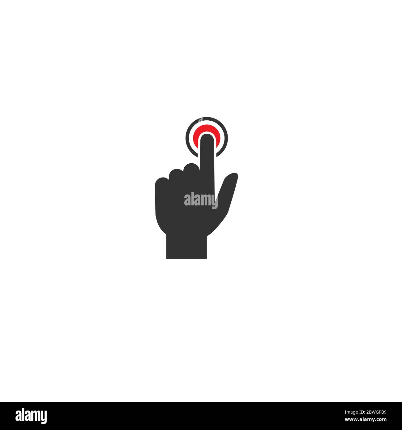 Click or push the button pictogram. Black pointing hand with red button