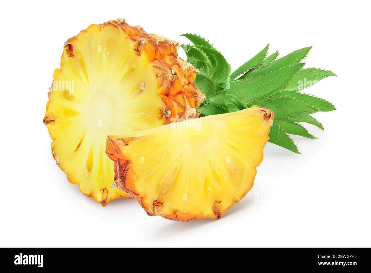 pineapple half and slice isolated on white background with clipping ...