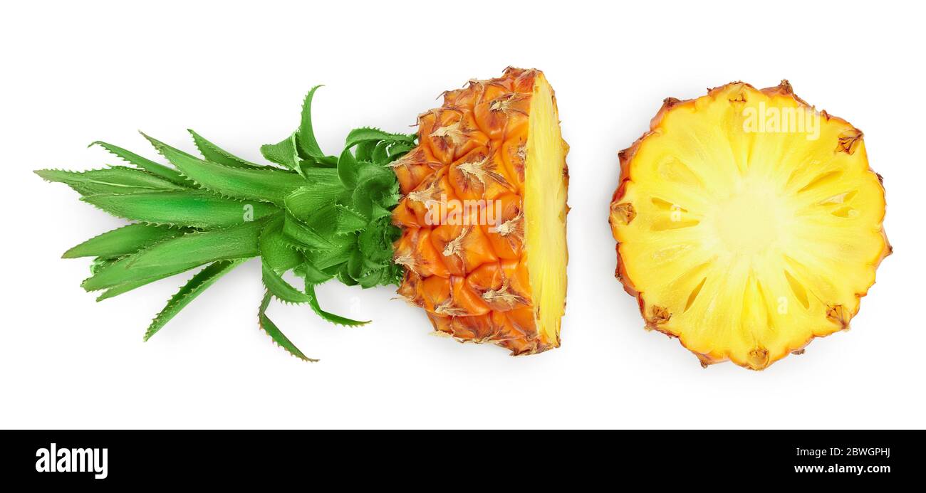pineapple half with slice isolated on white background with clipping ...