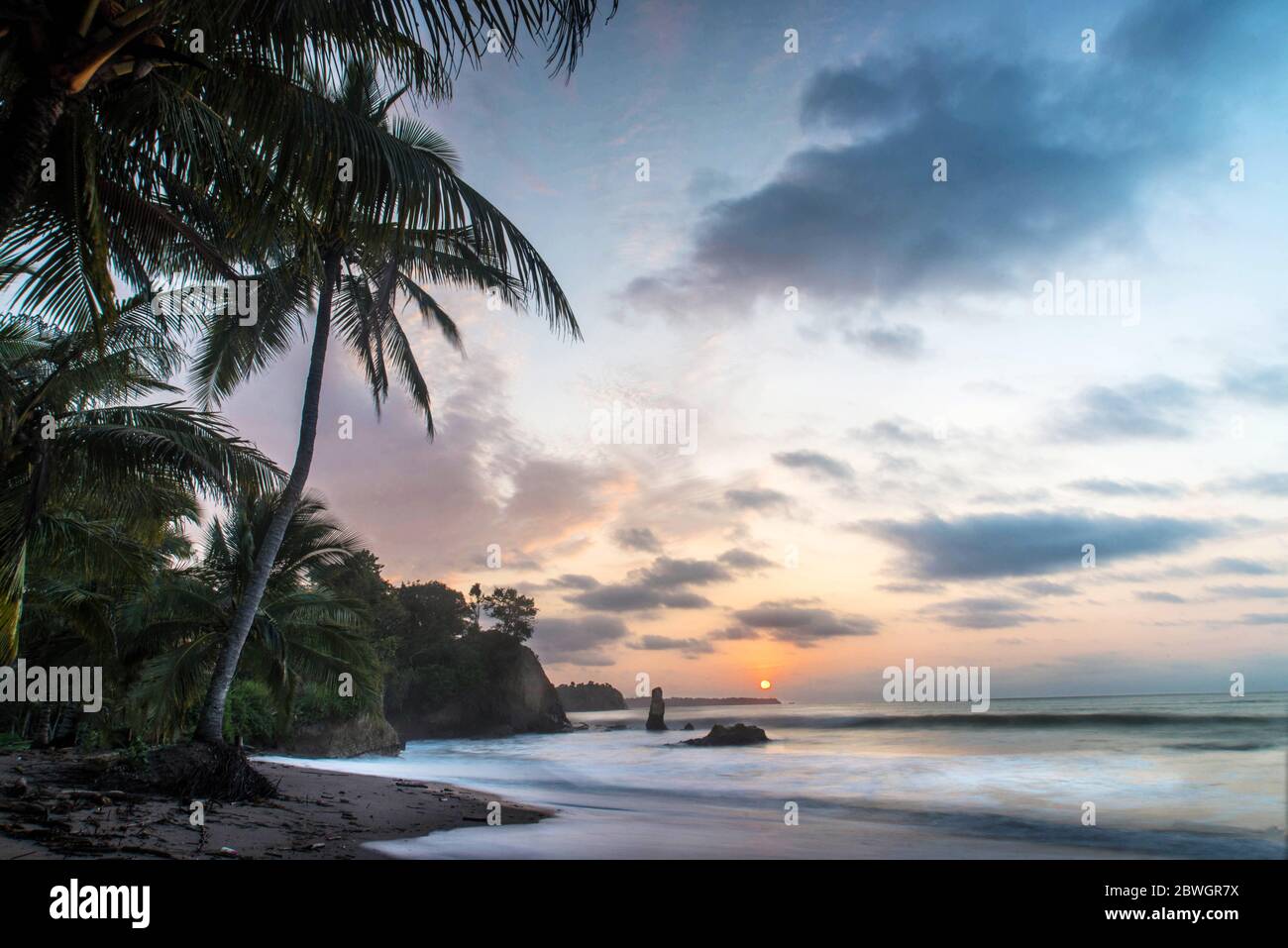 Sunset at Cumilinche,Esmeraldas ,Ecuador beach Stock Photo