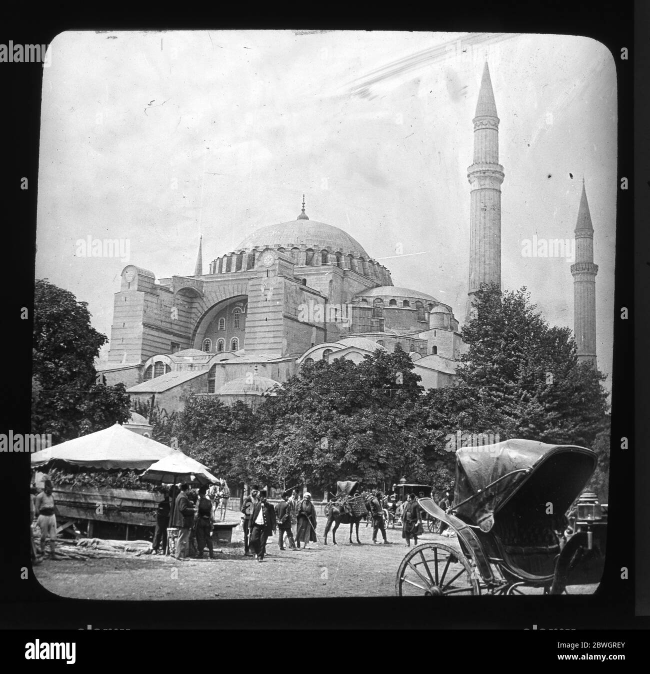 Istanbul Turkey street scene with Hagia Sophia. Photography taken in the 1910s on dry glass plate, part of the Herry W. Schaefer Ottoman collection. Stock Photo