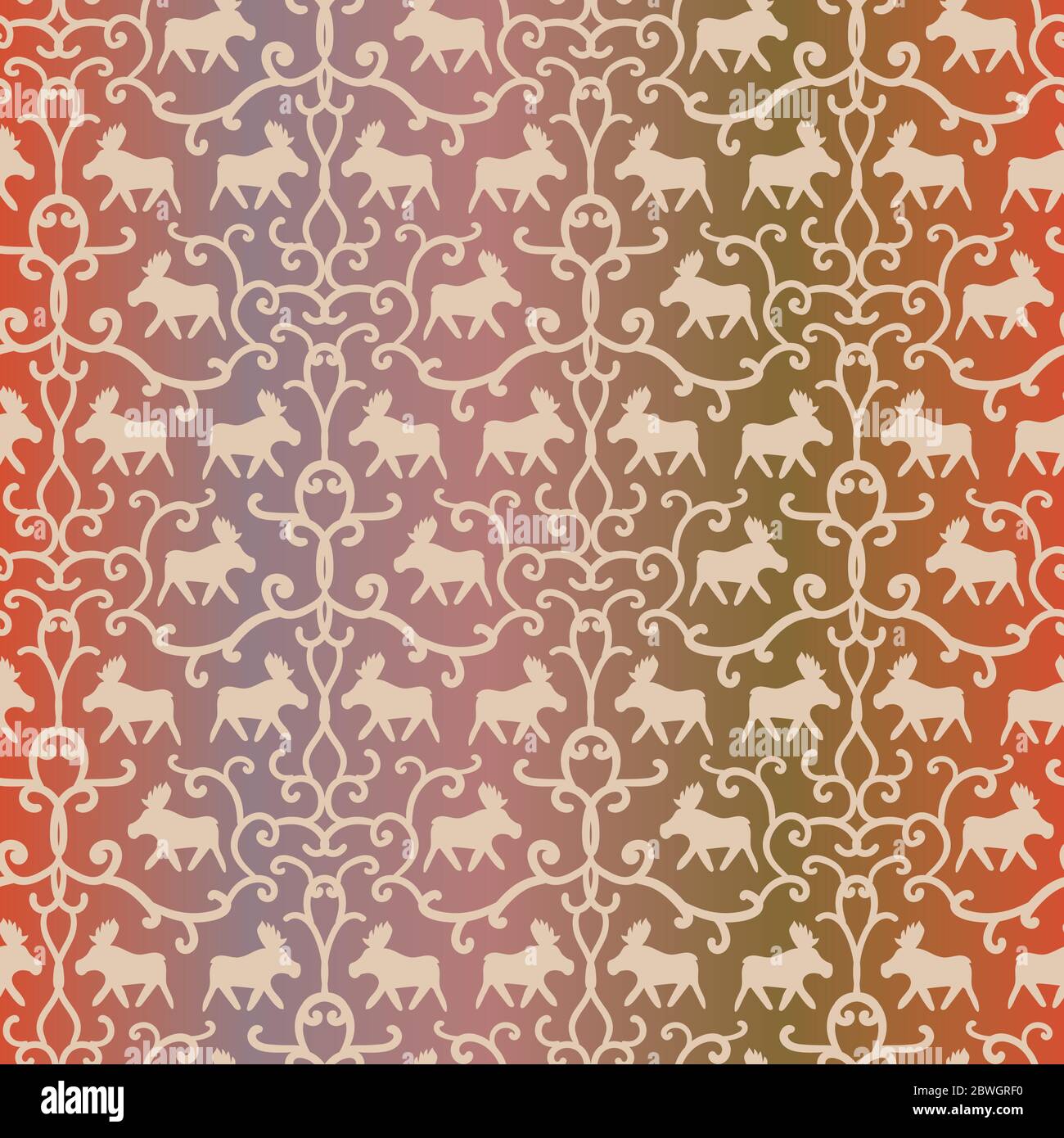 moose damask seamless vector pattern with gradient Stock Vector