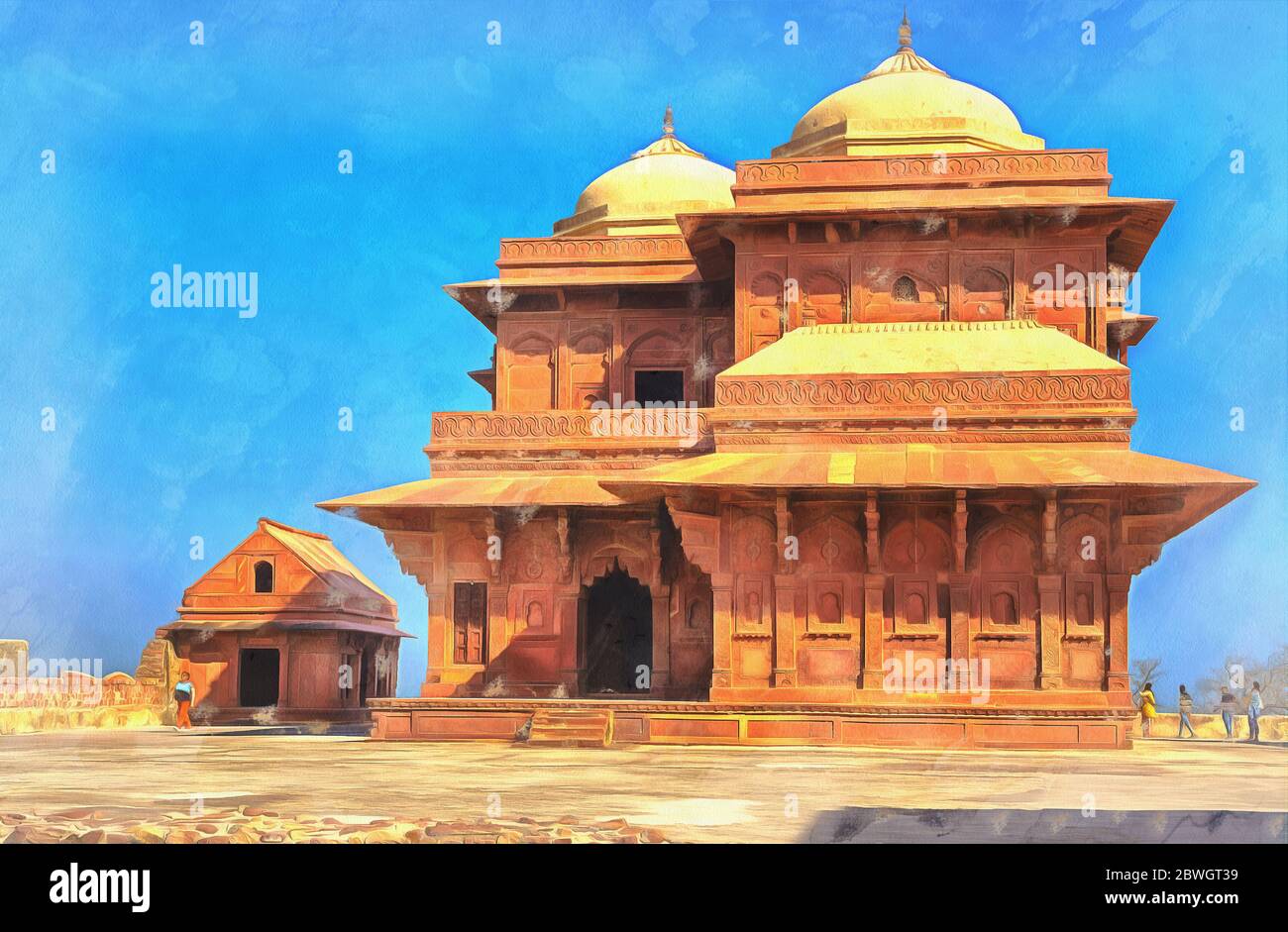 Colorful painting of Fatehpur Sikri, Uttar Pradesh, India Stock Photo