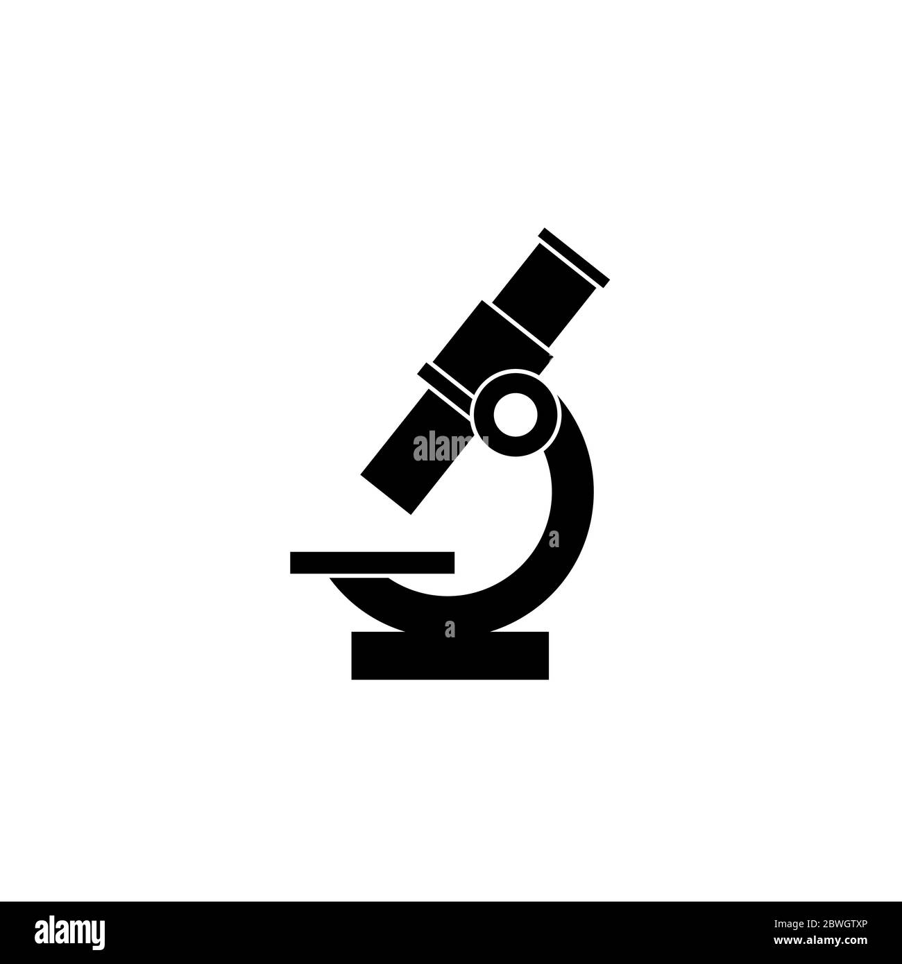 Microscope silhouette. Flat vector illustration isolated on white. Lab, test, expertise. Science, chemistry, biology. Approved verified quatily stamp Stock Vector