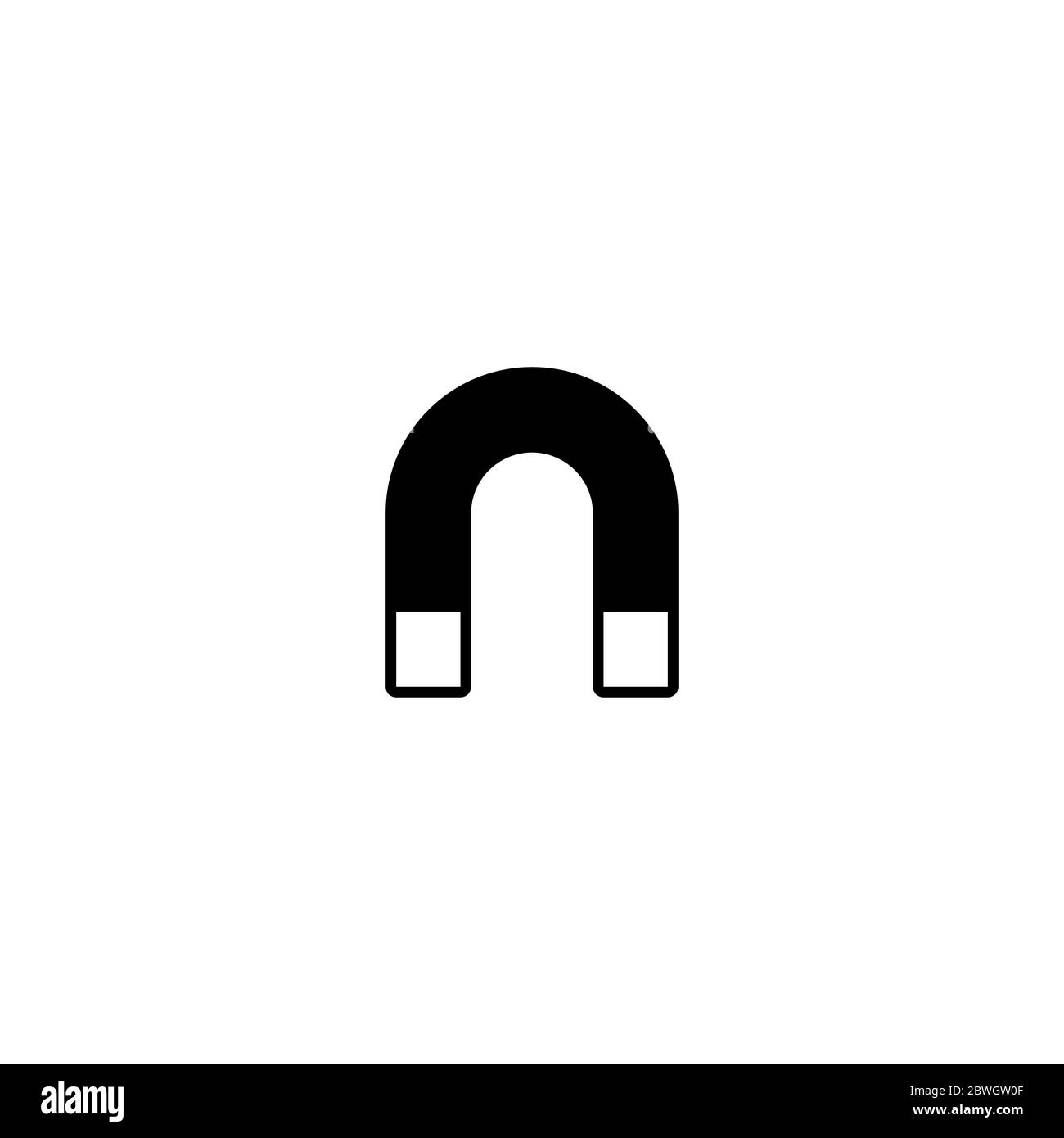 Black horseshoe magnet with magnetic power icon isolated on white