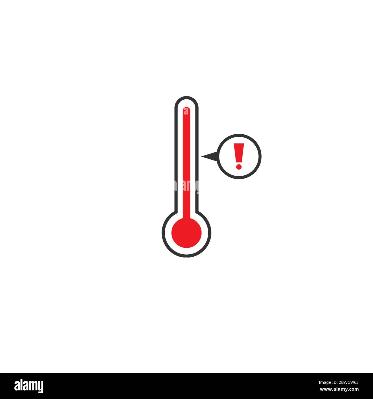 Thermometer with exclamation mark isolated on white. extremely