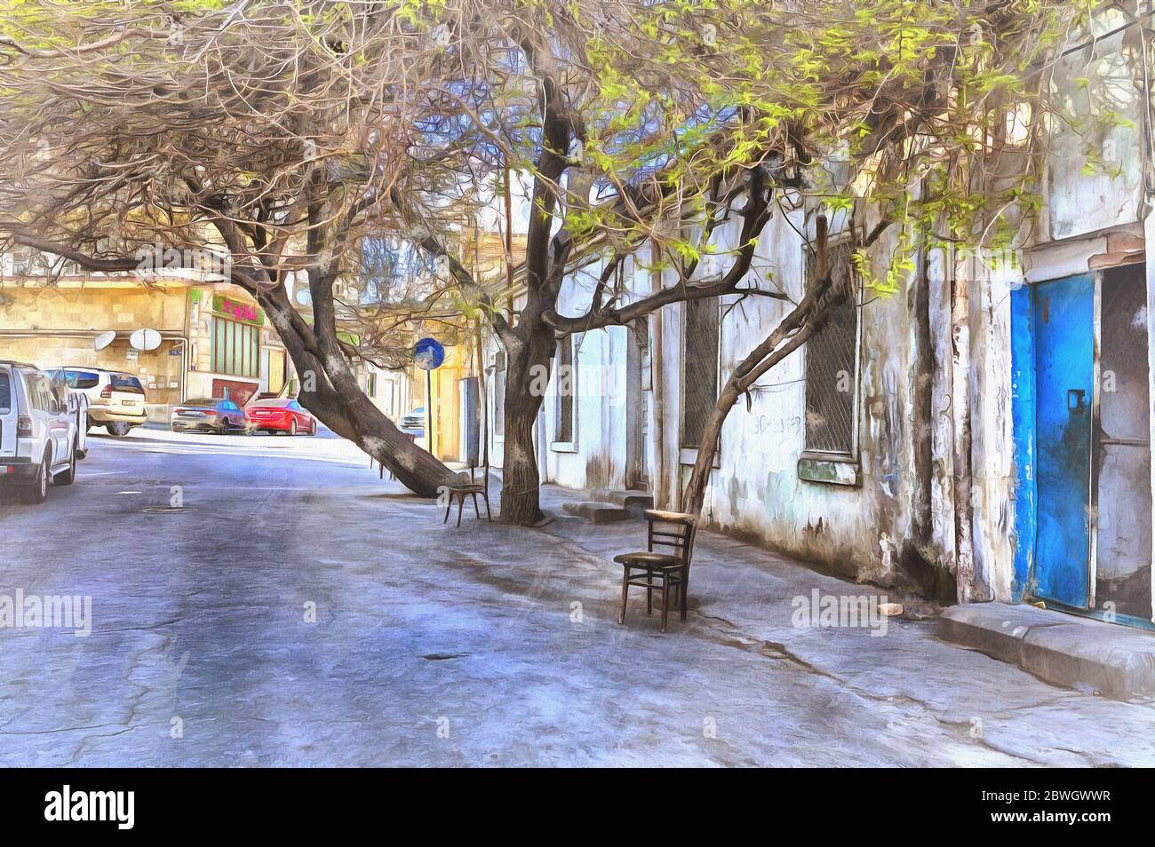 Street in old town colorful painting, Baku, Azerbaijan Stock Photo - Alamy