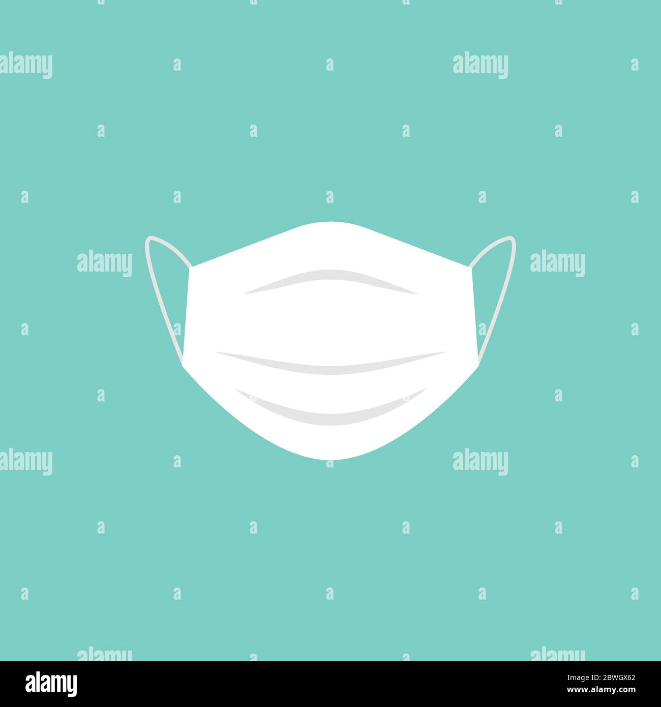 White flat medical mask isolated on powder blue. Quarantine symbol. Mouth guard, virus protection, toxic air respirator. surgical mask Stock Vector