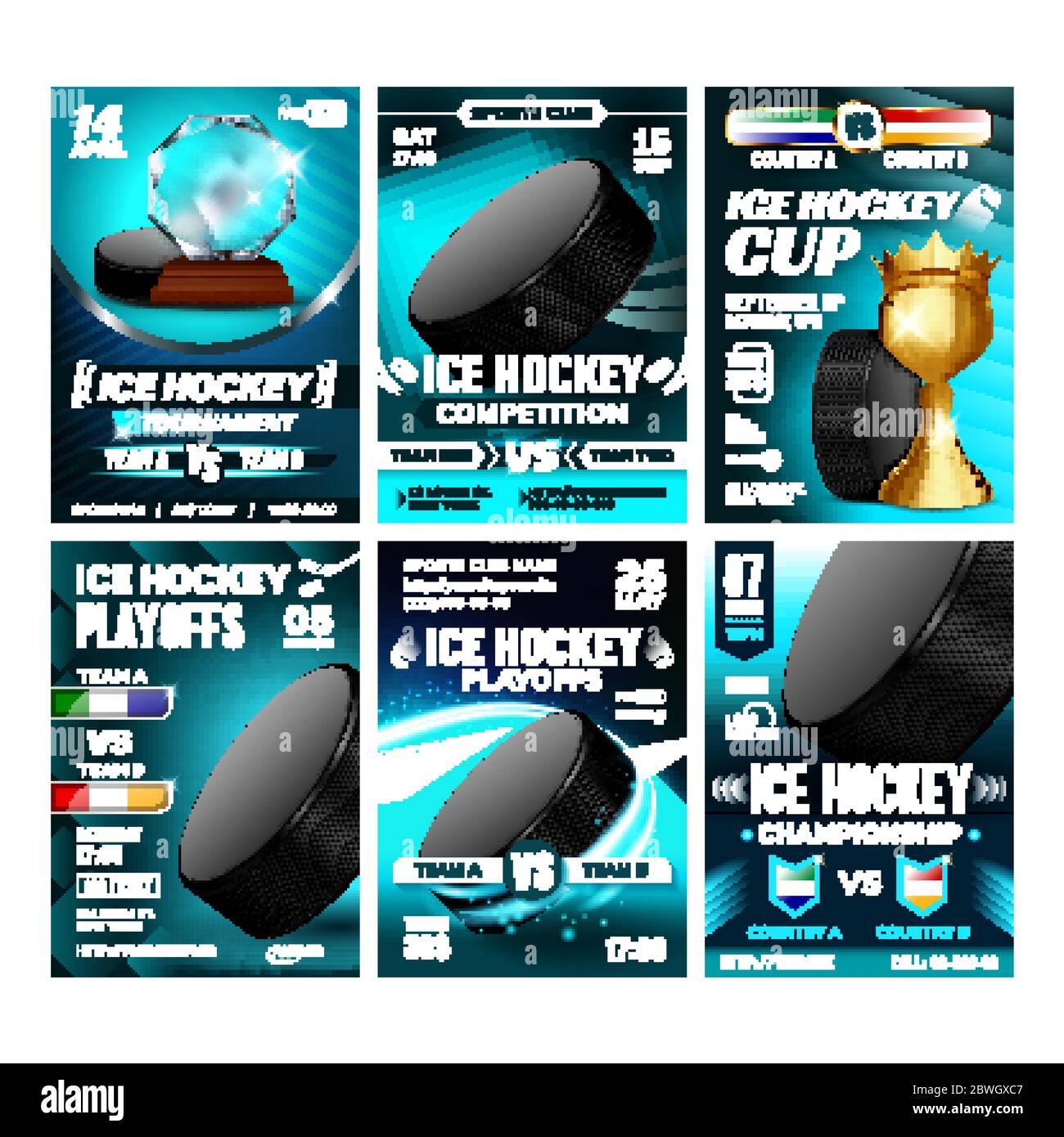 Hockey Ice Rink Sport Promo Posters Set Vector Stock Vector Image & Art