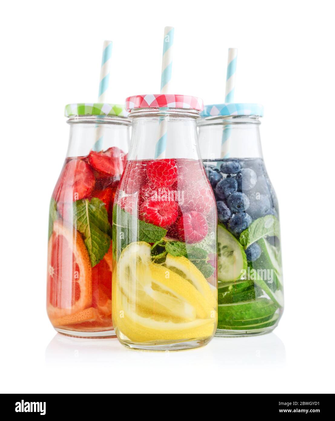 Infuced Water Infused water with fresh fruits, vegetables and berry in bottles ...