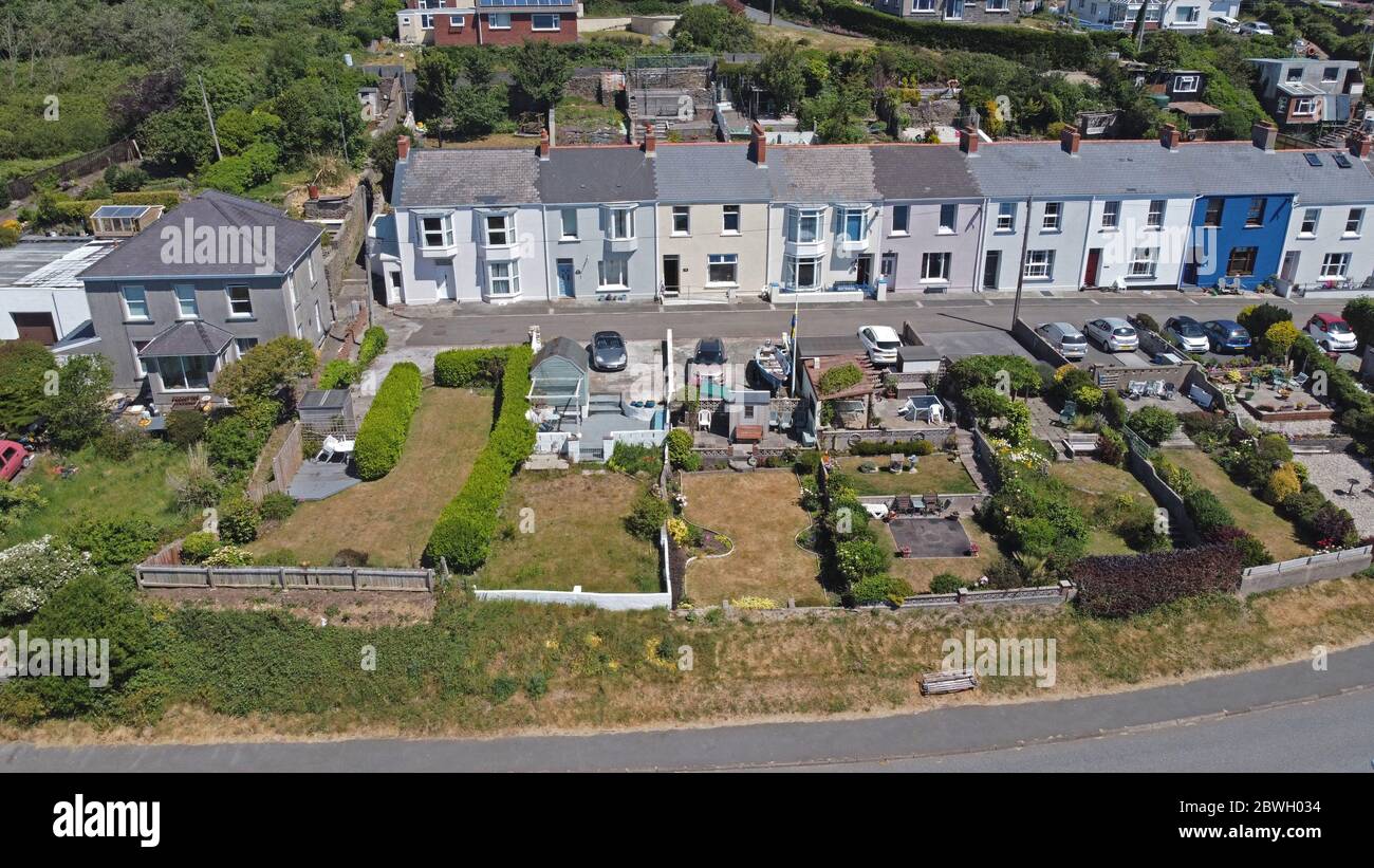 Aerial view of Great Eastern Terrace, Neyland, Pembrokeshire Wales UK