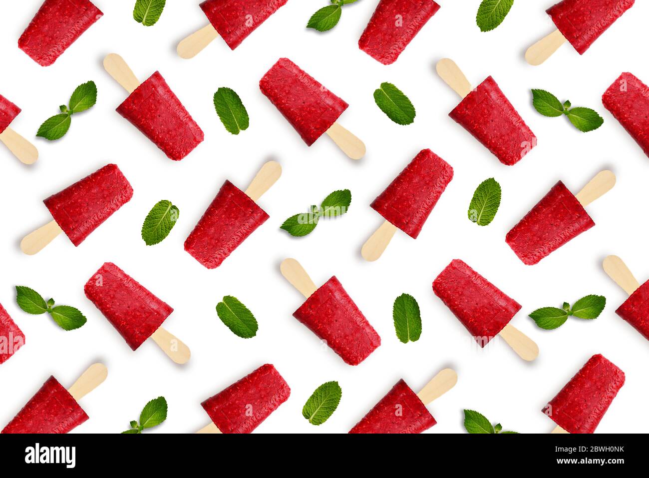 Pattern from raspberry popsicle isolated on white background Stock Photo