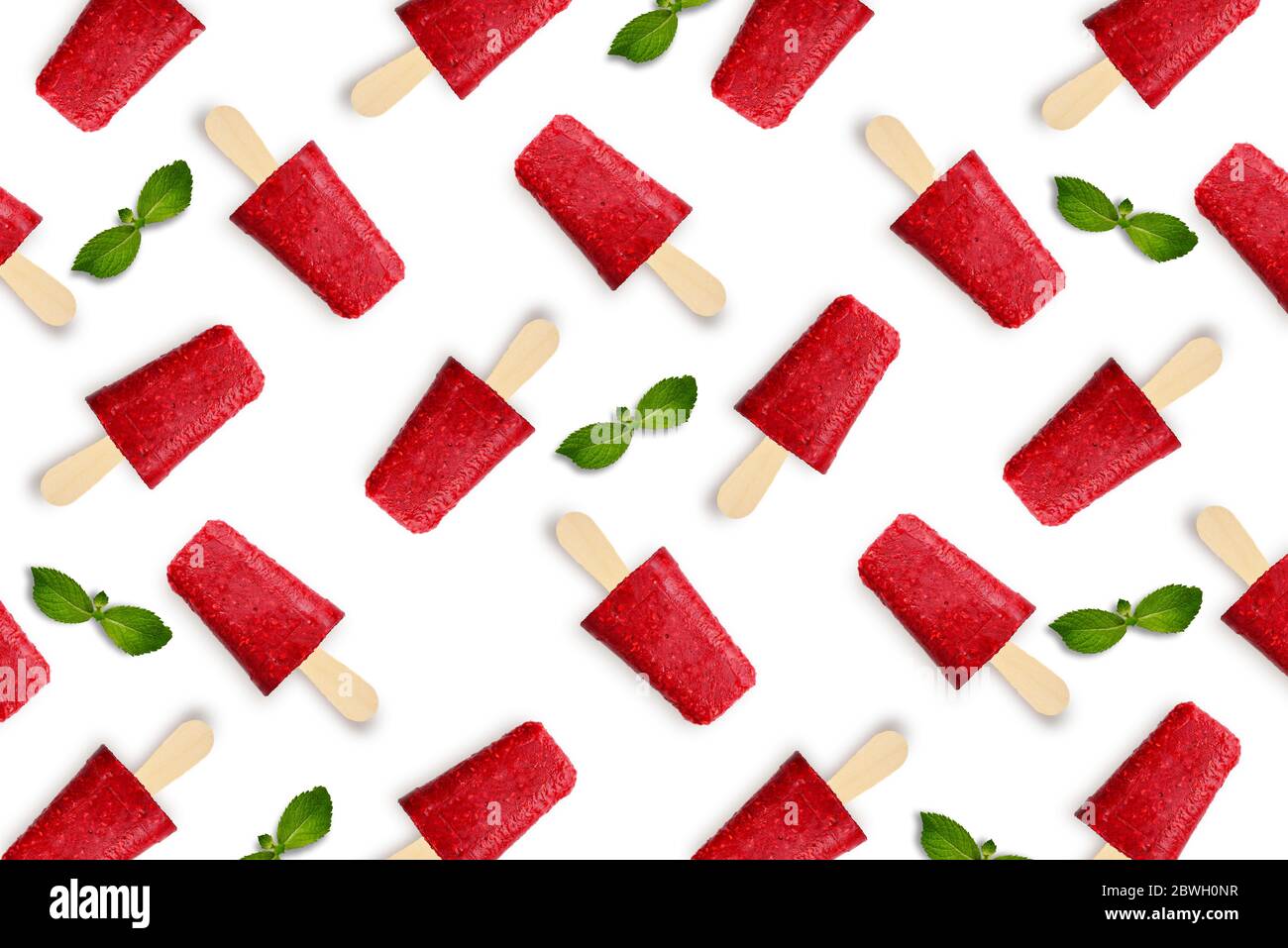 Pattern from raspberry popsicle isolated on white background Stock Photo