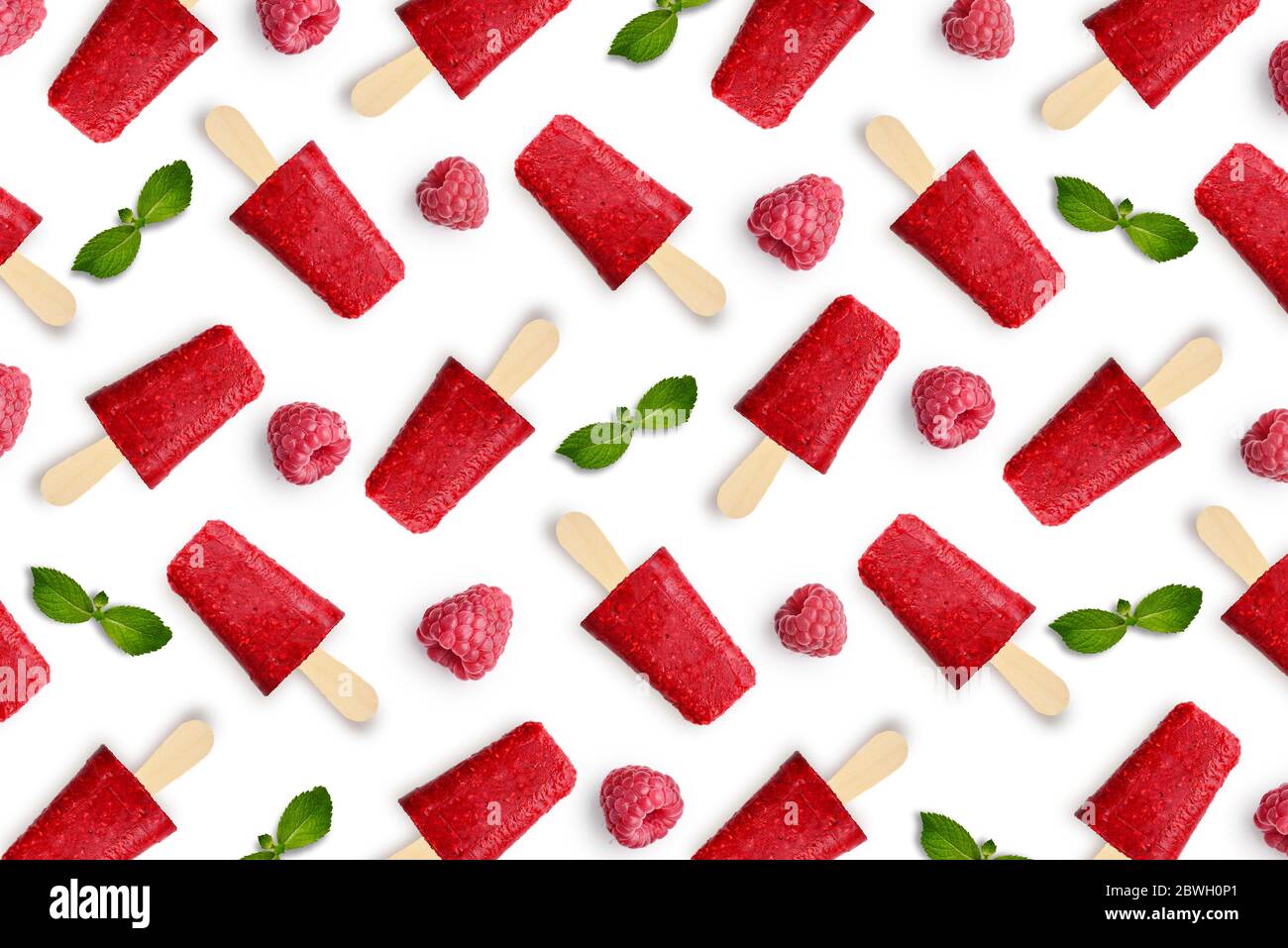 Pattern from raspberry popsicle isolated on white background Stock Photo
