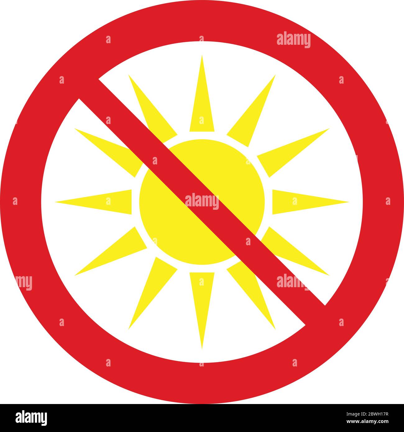 no sun icon. not to allow sunlight Prohibited sun sign Stock Vector