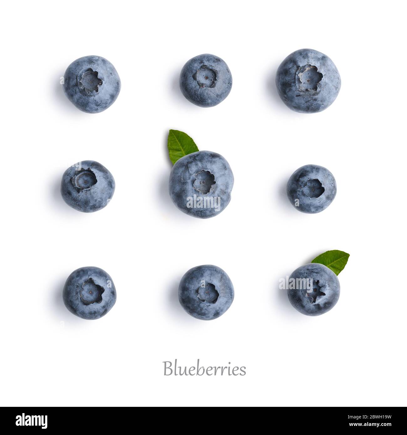 Blueberries on white background isolated,  top view, flat lay pattern. Stock Photo