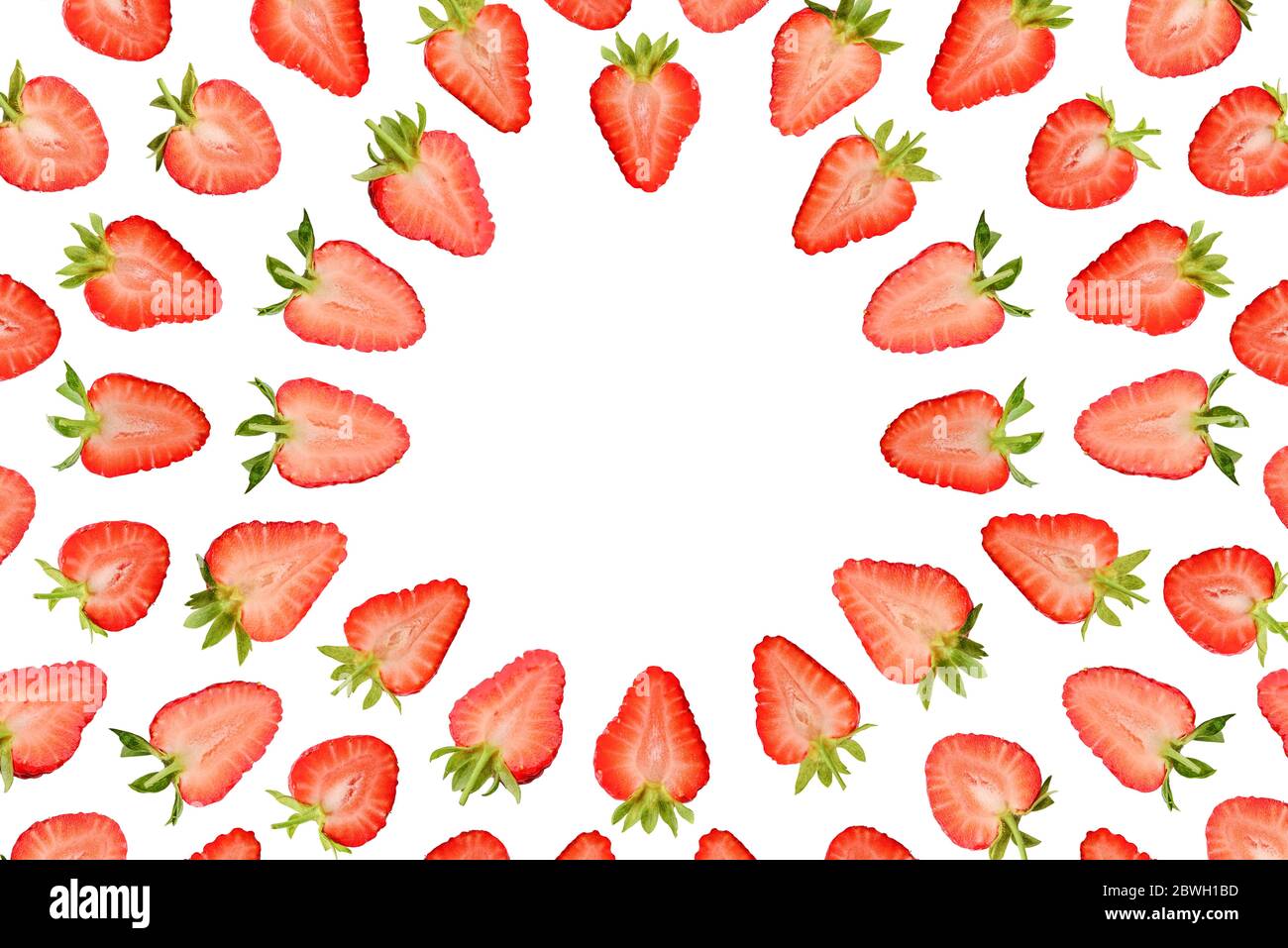 Strawberry isolated on white background,  top view, flat lay pattern. Stock Photo