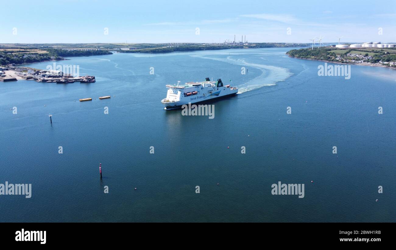 Aerial view of car Ferry arriving in Pembroke Dock Stock Photo Alamy