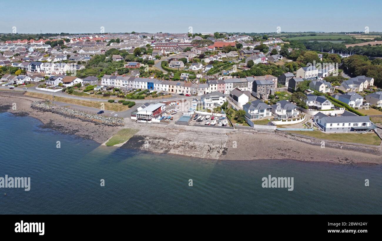 Aerial view of Great Eastern Terrace, Neyland, Pembrokeshire Wales UK