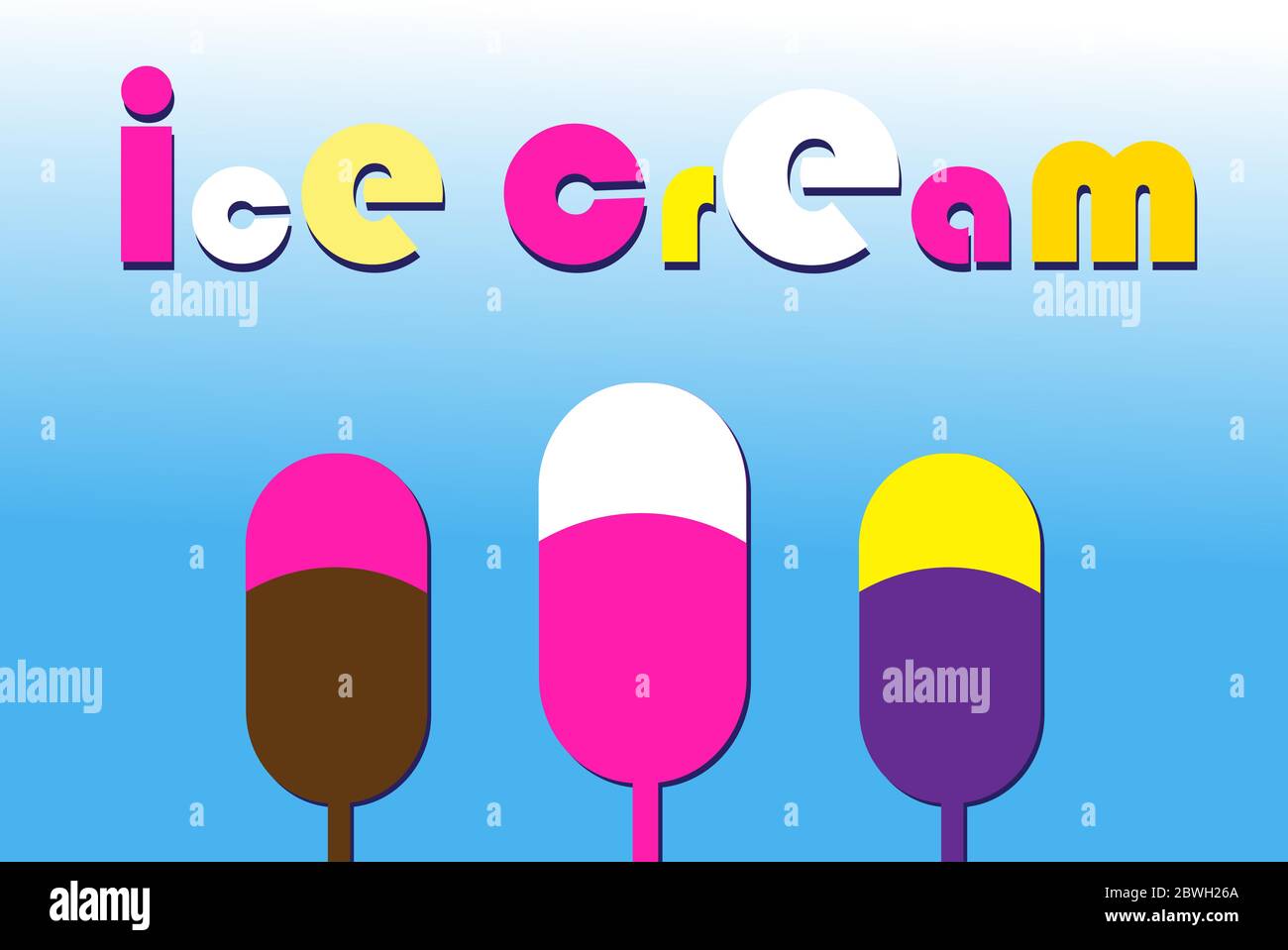 Vector poster with multi-colored ice cream on a blue background Stock Vector