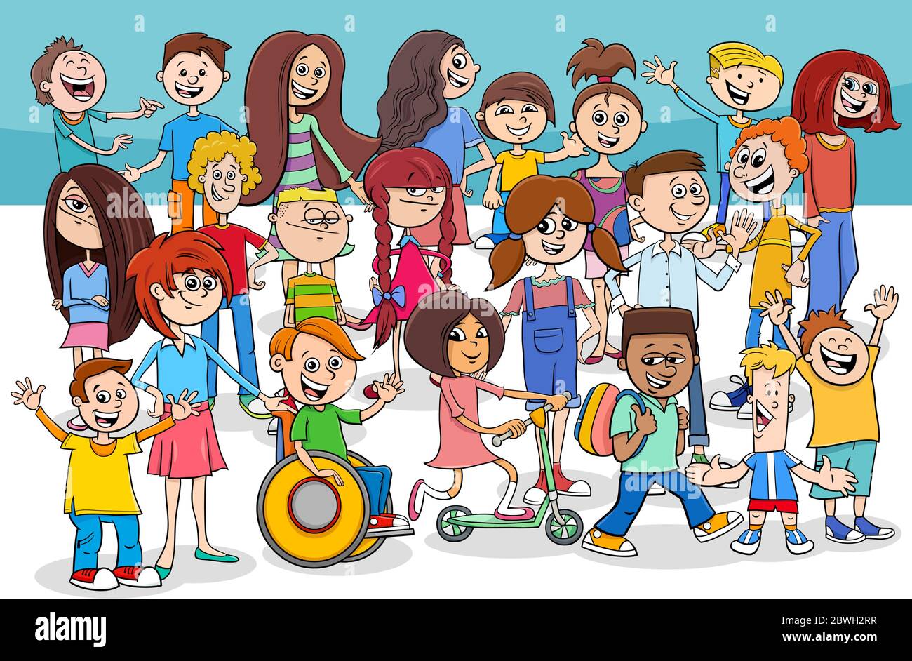 Cartoon Illustration of Elementary Age Children and Teenager Characters ...