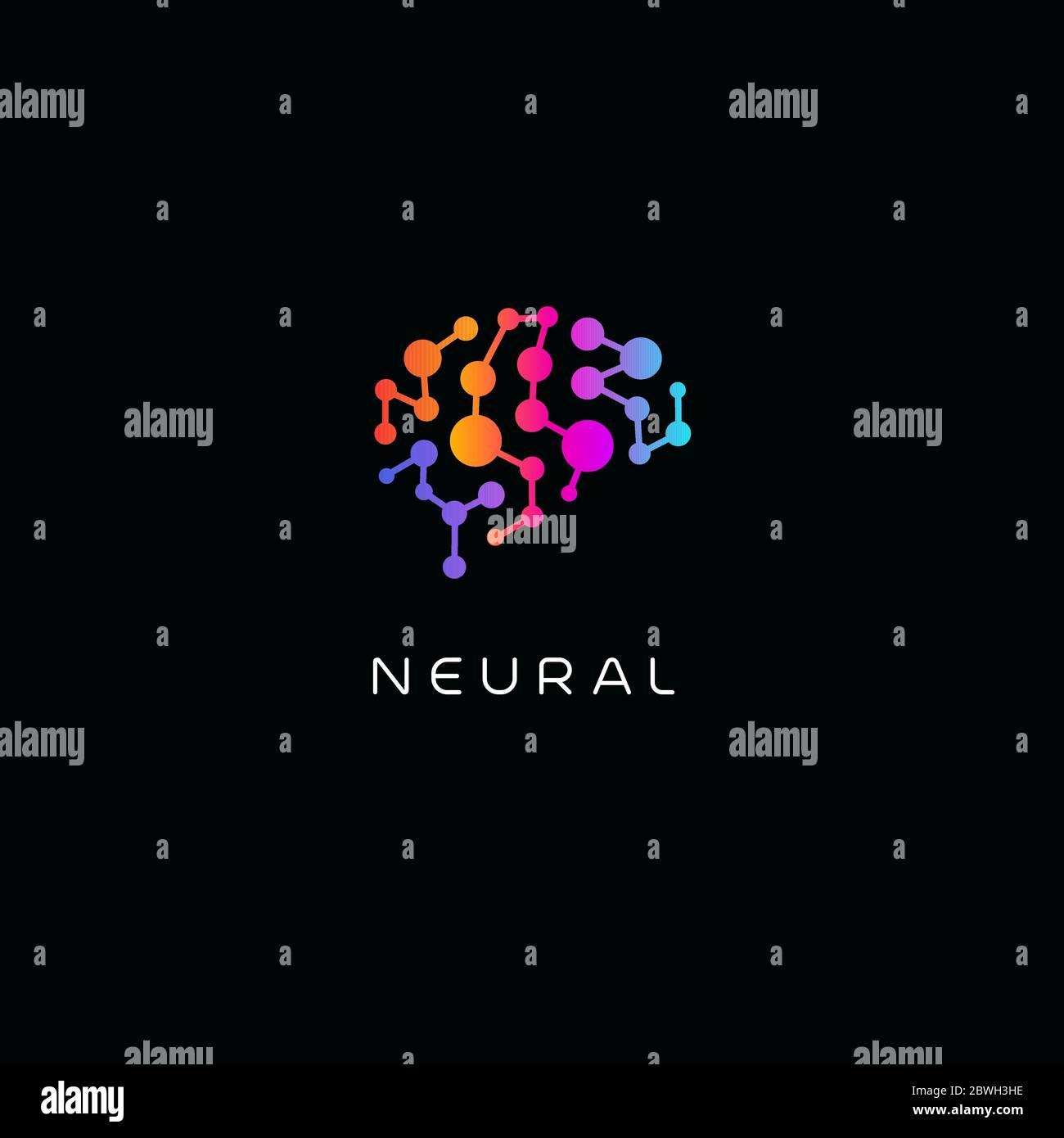 Neural network logo. Human brain emblem. Artificial intelligence icon. Creative thinking vector illustration. Isolated science innovation sign Stock Vector