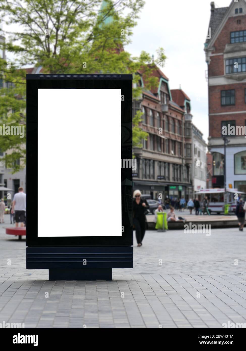 One blank billboard in Copenhagen, walking street Stock Photo