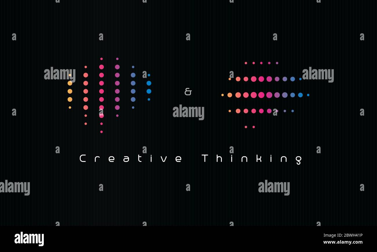 Creative thinking logo. Dotted machine learning emblem. Artificial intelligence engineering icon. Isolated creativity and imagination vector Stock Vector