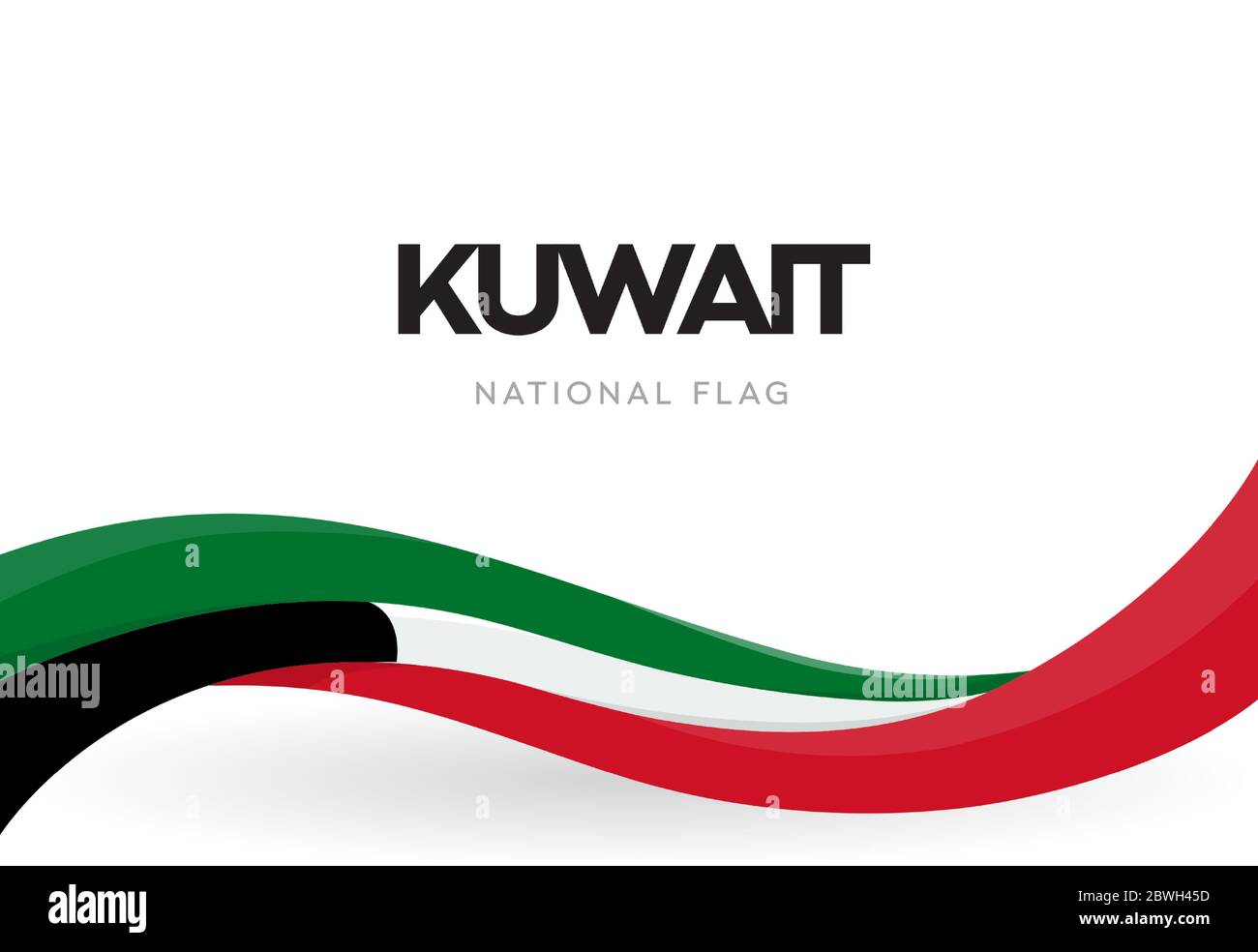 The State of Kuwait waving flag banner. Kuwaiti patriotic ribbon poster