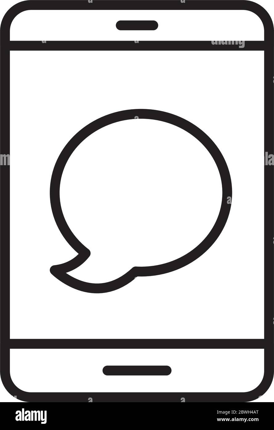 smartphone with speech bubble icon over white background, line style ...