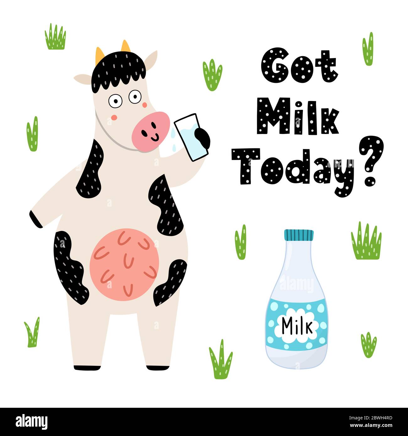 Got milk today print with a cute cow Stock Vector