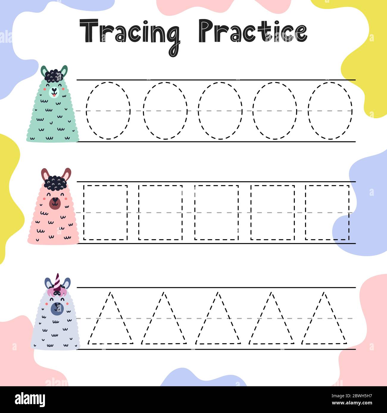 trace the shapes educational worksheet for kids stock vector image art alamy