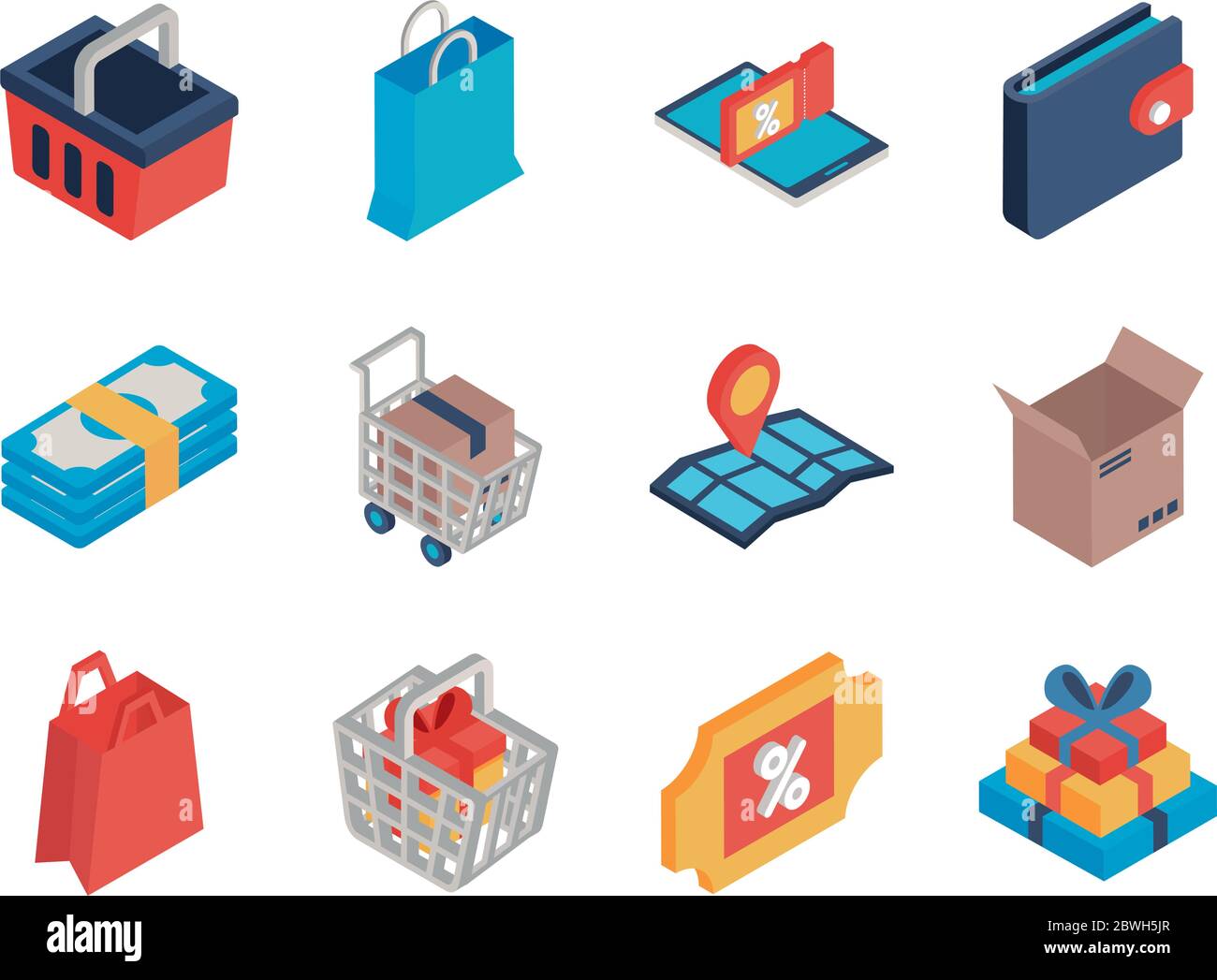 Shopping online isometric style icon set vector design Stock Vector ...