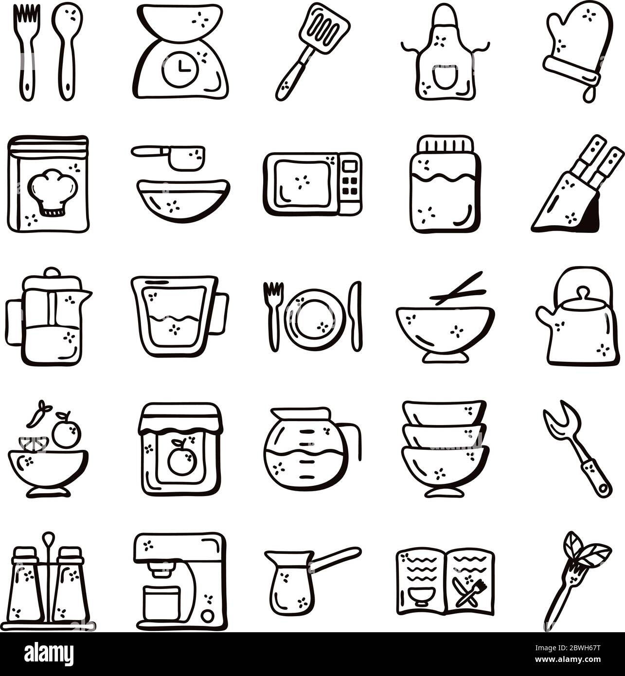 Cook and kitchen line style icon set vector design Stock Vector