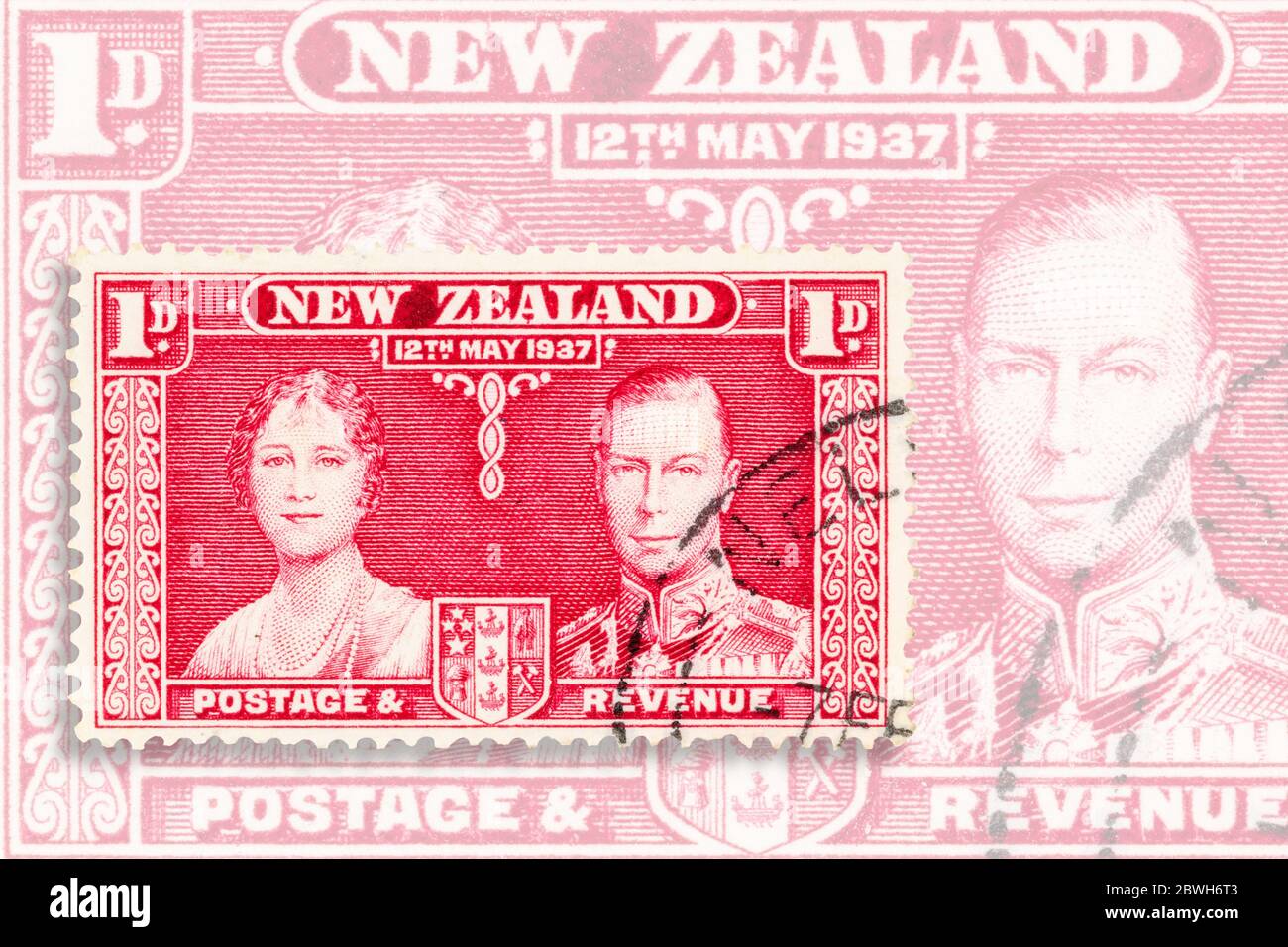 SEATTLE WASHINGTON - May 30, 2020:  New Zealand stamp commemorating the coronation of King George VI. Scott # 223 Stock Photo