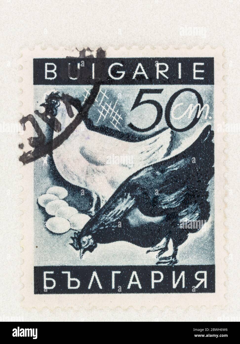 SEATTLE WASHINGTON - May 30, 2020: Chicken and eggs on Bulgaria postage stamp of Scott # 323 Stock Photo