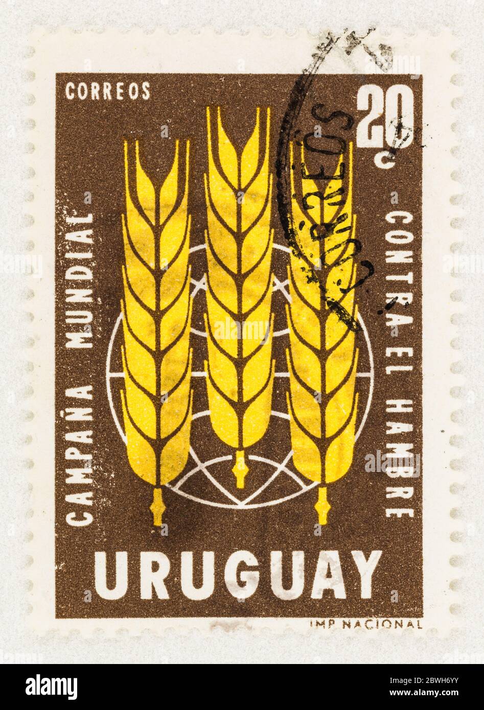 SEATTLE WASHINGTON - May 30, 2020: Global Freedom From Hunger campaign on Uruguay stamp.  Scott # 701 Stock Photo