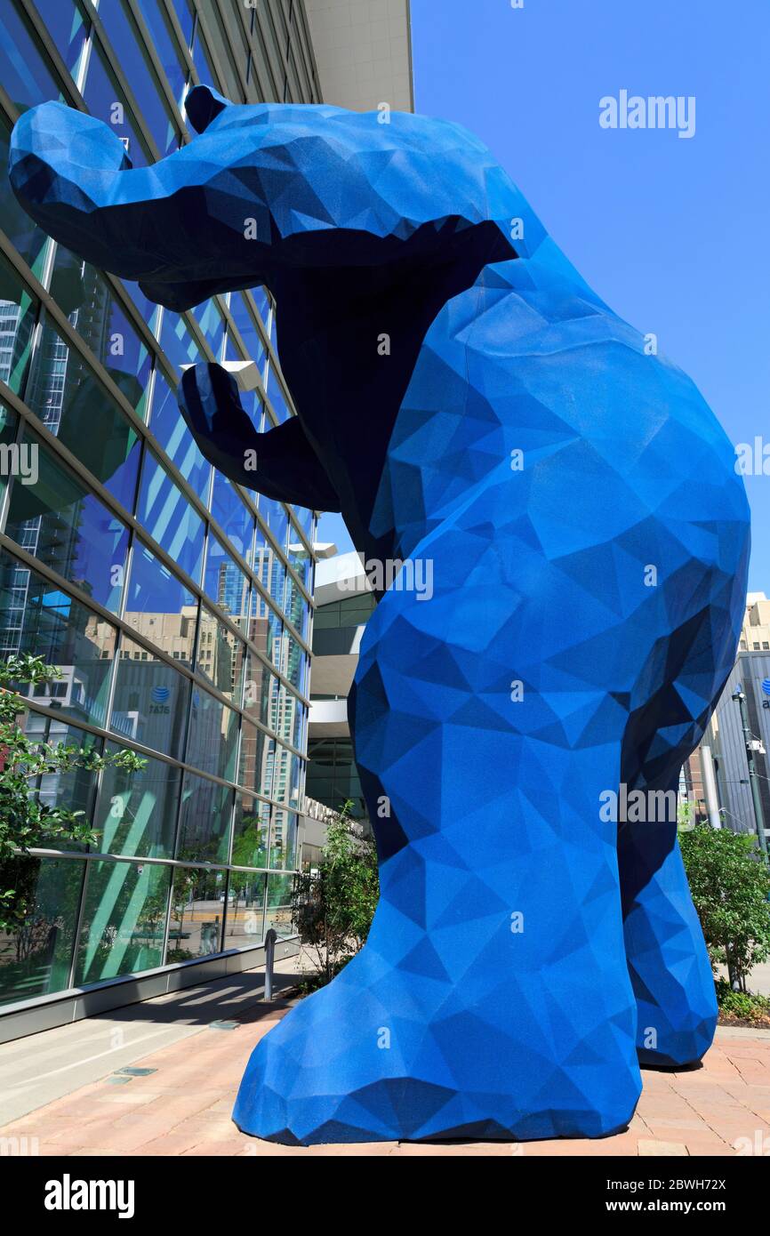 Blue Bear sculpture by Lawrence Argent outside Colorado Convention