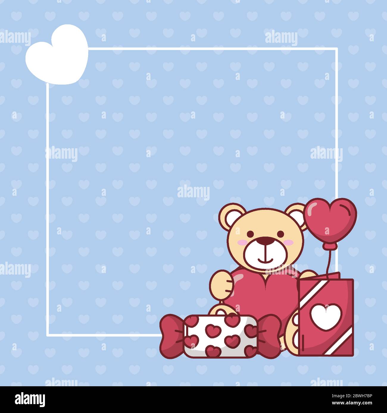 Valentines day teddy bear with heart balloon and candy vector design ...