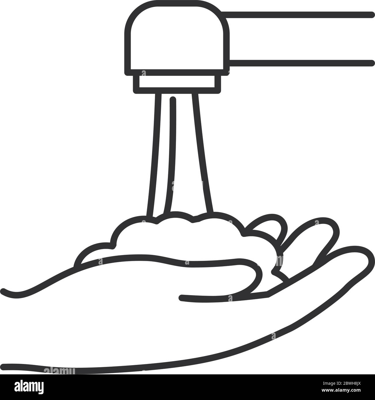 handwashing concept, hand and water faucet icon over white background, line style, vector