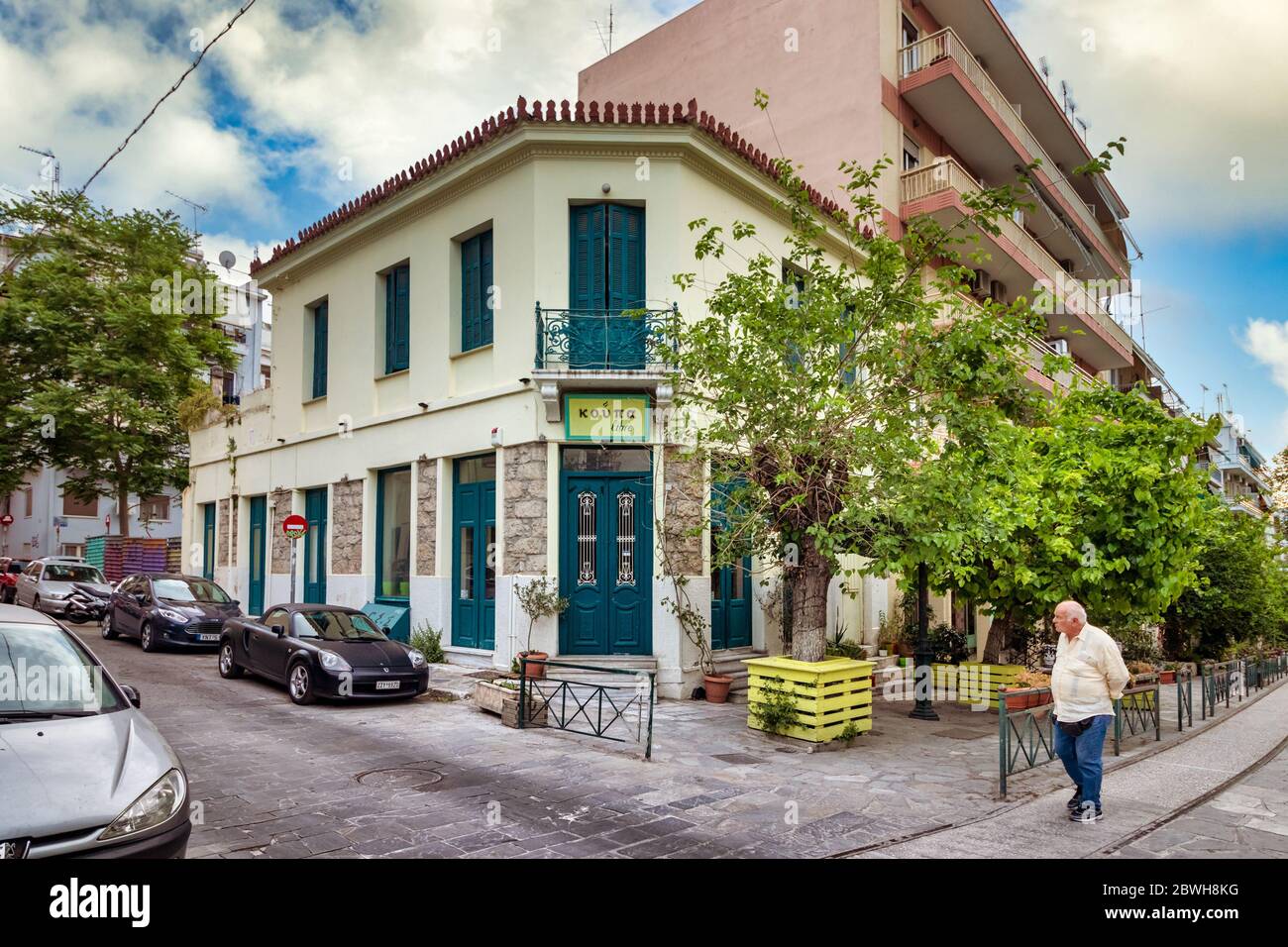 Closed taverna at Akteou and Iraklidon St in Thissio, Athens. Stock Photo