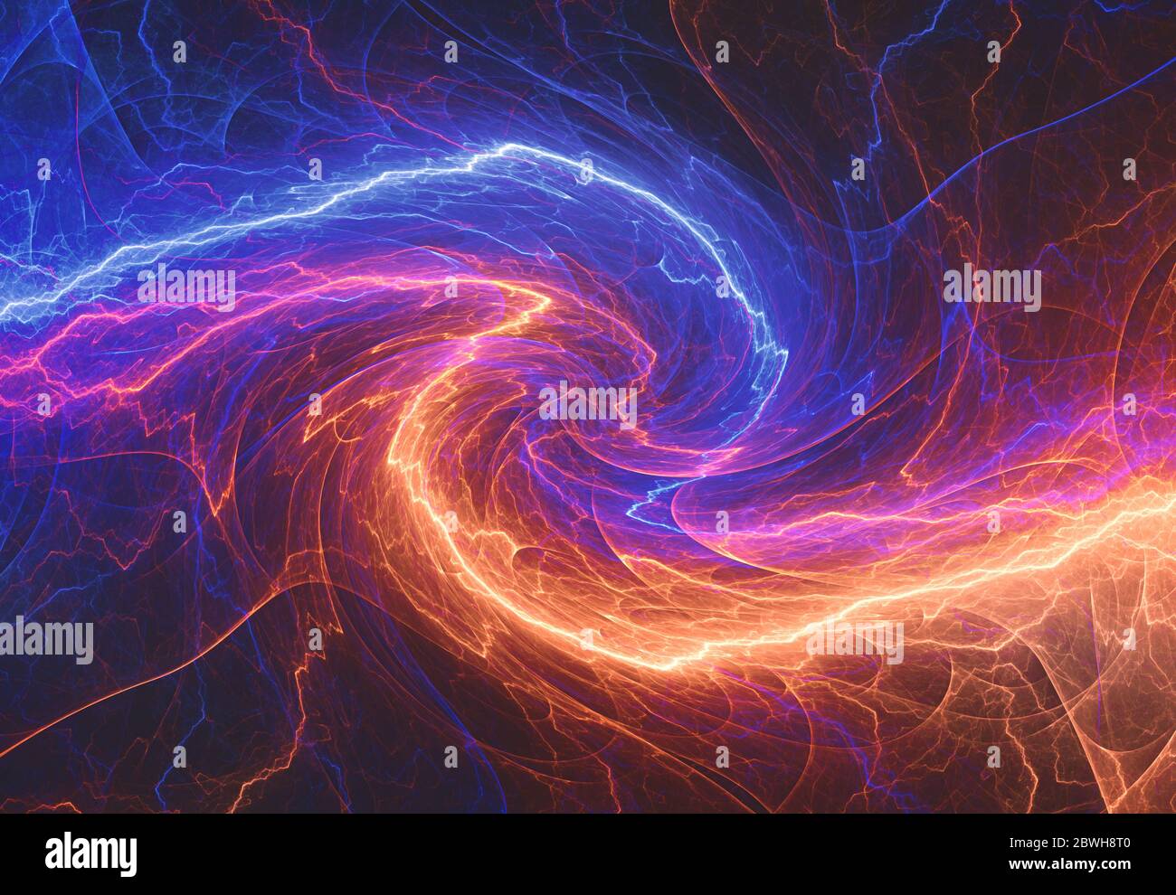 Fire and ice lightning swirl , abstract electrical background Stock Photo