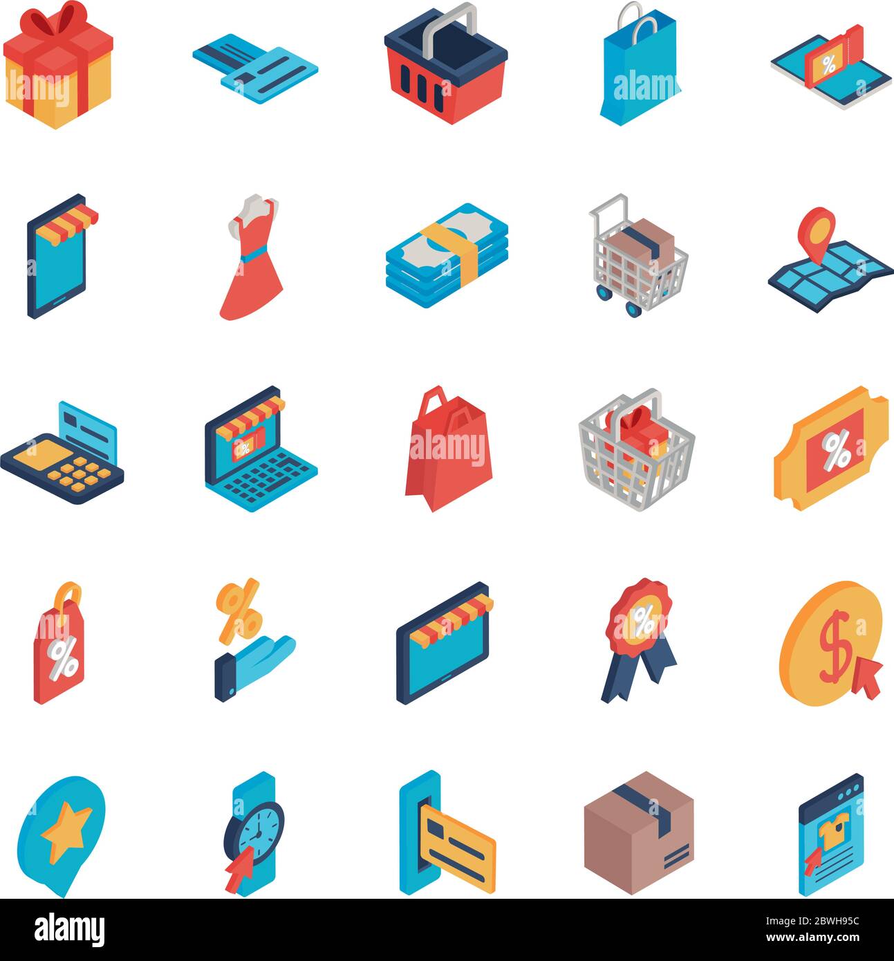 Shopping online isometric style icon set vector design Stock Vector ...