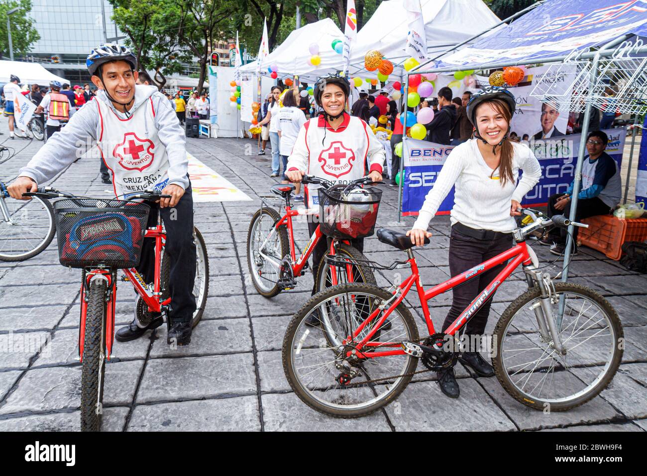 Mexico City,México,Mexican,Paseo de la Reforma,Cicloton,urban bicycling program,bicycle,bicycling,riding,biking,rider,bike,first aid,Hispanic girl gir Stock Photo