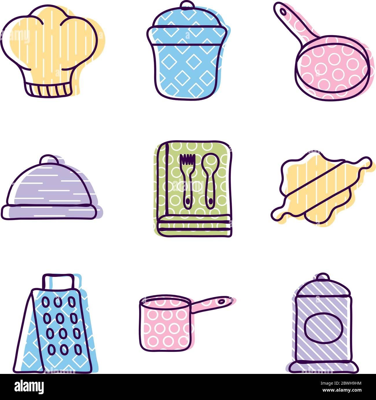 Cook and kitchen line and fill style icon set vector design Stock Vector